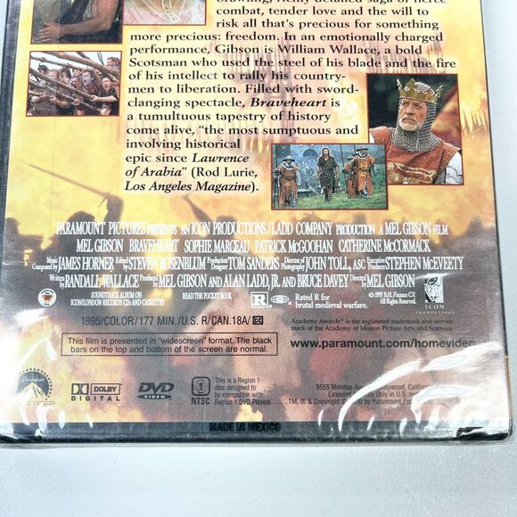 Braveheart DVD Widescreen Mel Gibson Drama Scottish Hero Region 1 NEW‎ SEALED - Picture 4 of 5